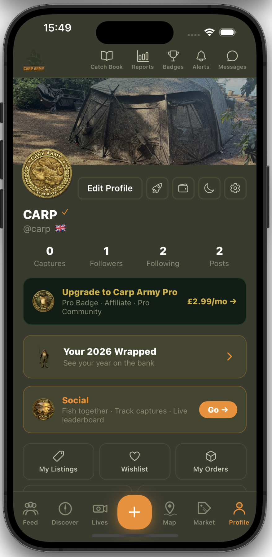 Carp Army profile screen